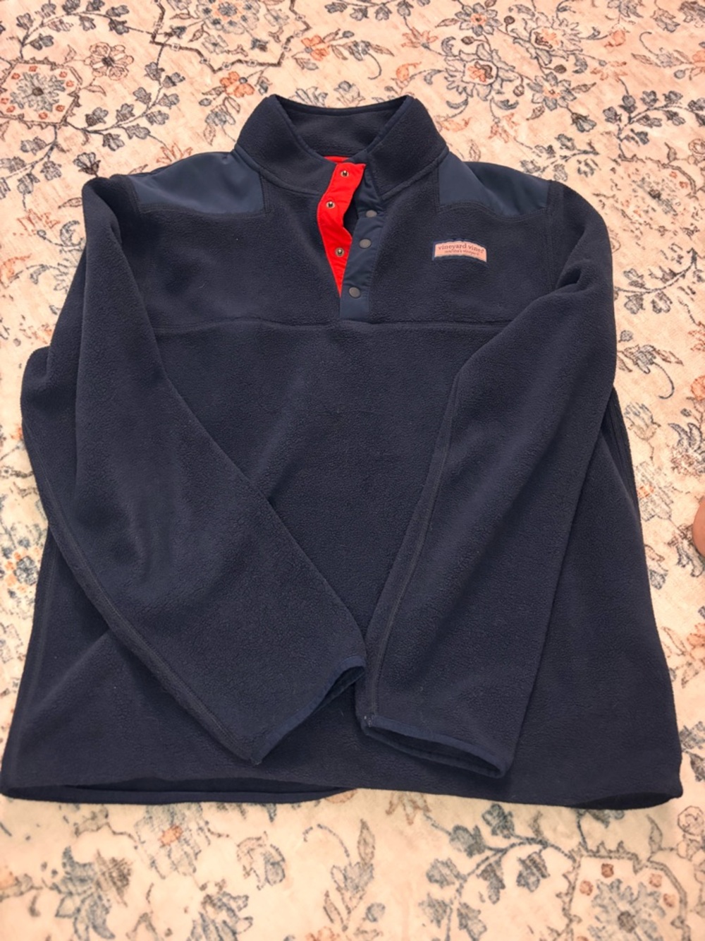 Vineyard Vines Navy Fleece Shep Shirt with Red Trim